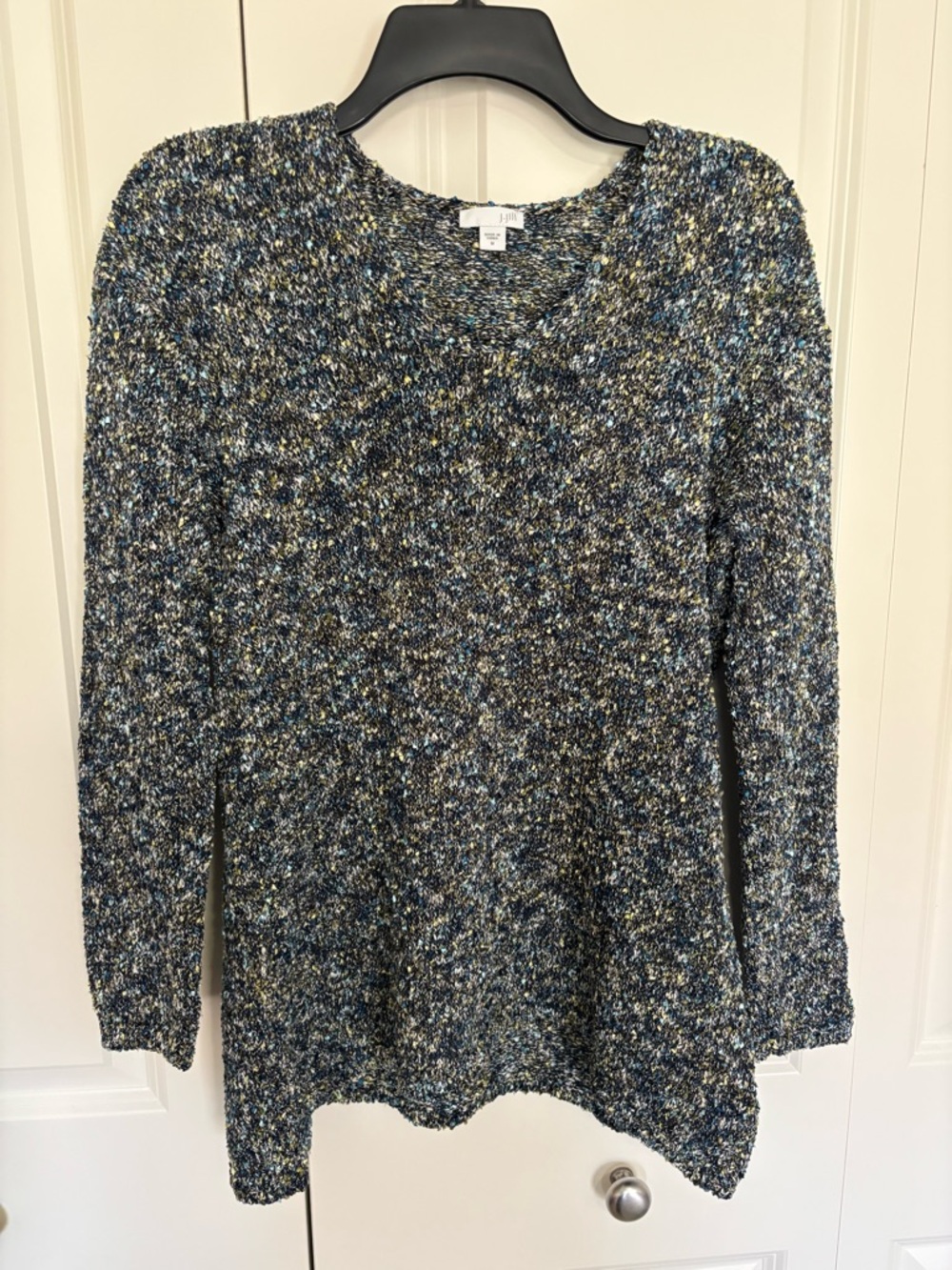 J Jill Marled Sweater Size M Cotton Blend Textured Knit Pullover V-Neck.